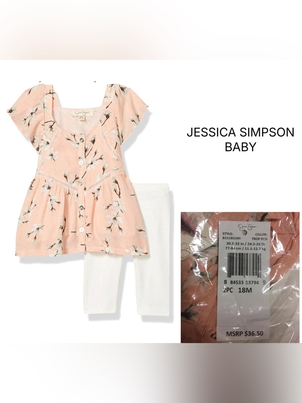 JESSICA SIMPSON BABY - 18M - NWT - 2PC PINK PEACH FLORAL OUTFIT